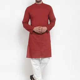 Purple State Men Maroon  Self Design Straight Thread Work Kurta-image-87
