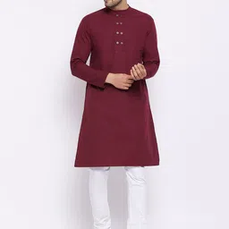 Hypernation Men Maroon Pure Cotton Lucknawi Kurta-picture-53