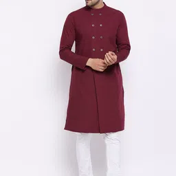 Hypernation Men Maroon Pure Cotton Lucknawi Kurta-picture-49
