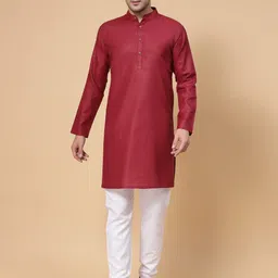 allan peter Band Collar Straight Cotton Kurta-image-68