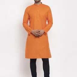 KRAFT INDIA Men Orange Solid Cotton Kurta-34