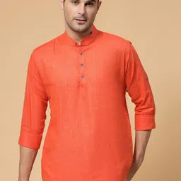 allan peter Mandarin Collar Roll Up Sleeves Cotton Short Kurta-24