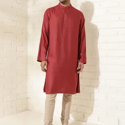 Fabindia Striped Mandarin Collar Thread Work Straight Kurta-58