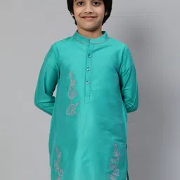 Aks Kids Boys Embroidered Thread Work Mandarin Collar Cotton Silk Straight Kurta-12
