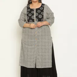 Sringam Plus Size Ethnic Motifs Printed Mandarin Collar Gotta Patti Cotton Kurta-picture-36