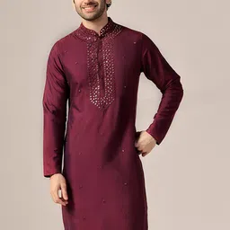 KISAH Mandarin Collar Mirror Work Straight Kurta-picture-41