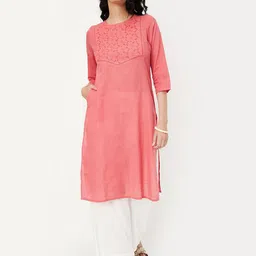 max Floral Embroidered Round Neck Straight Kurta-image-61