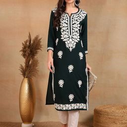 KALINI Floral Embroidered Chikankari Straight Kurta-18