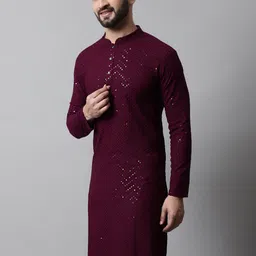 Jompers Embroidered Mandarin Collar Sequined Pure Cotton Straight Kurta-image-12