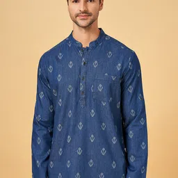 indus route by Pantaloons Abstract Printed Mandarin Collar Roll-Up Sleeves Kurta-picture-26