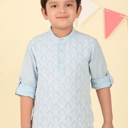 Fabindia Boys Floral Embroidered Band Collar Chikankari Cotton Short Kurta-52