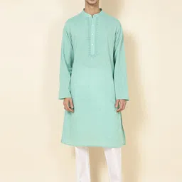 Fabindia Woven Design Mandarin Collar Thread Work Pure Cotton Kurta-image-16