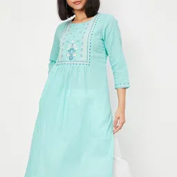max Ethnic Motifs Embroidered Pleated Round Neck Straight Kurta-image-57