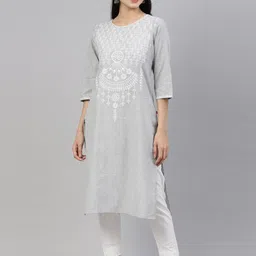 Marcia Women Grey Ethnic Motif Printed Straight Kurta-image-74