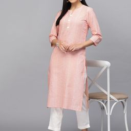 LARGISH Striped Printed Round Neck Cotton Straight Kurta-image-5
