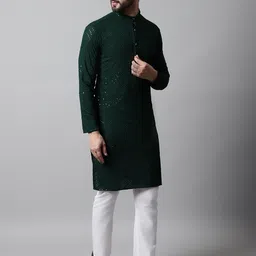 Jompers Mandarin Collar Geometric Embroidered Pure Cotton Kurta-image-32