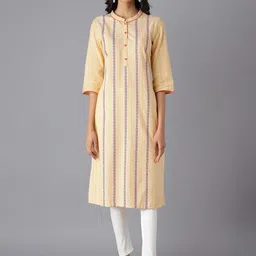 AURELIA Women Orange & White Striped 100% Cotton Kurta-picture-41