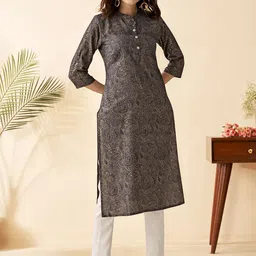 Anouk Paisley Printed Mandarin Collar A-Line Kurta-image-35