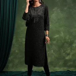 Vishudh Black Abstract Printed Beads & Stones Straight Kurta-picture-27