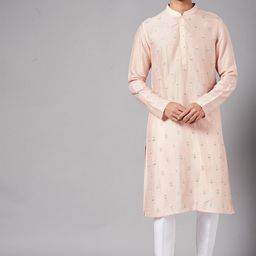 HILO DESIGN Floral Embroidered Silk Kurta-image-43