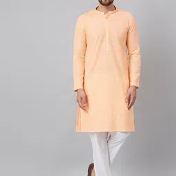 See Designs Men Peach-Coloured Thread Work Kurta-16