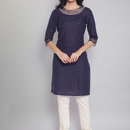 W Women Blue Geometric Thread Work Kurta-27