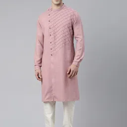 TheEthnic.Co Geometric Embroidered Band Collar Cotton Straight Kurta-picture-55