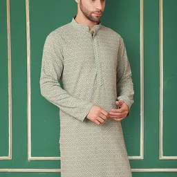 Jompers Geometric Embroidered Mandarin Collar Thread Work Long Sleeves Straight Kurta-image-63