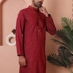 Jompers Men Geometric Thread Work Kurta-picture-24
