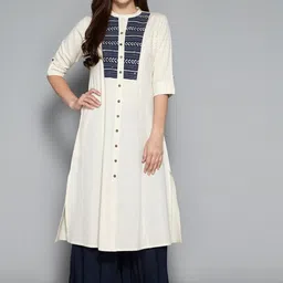 Pistaa Women Off White Geometric Thread Work Kurta-32