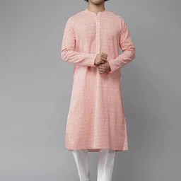 See Designs Men Peach-Coloured Geometric Printed Pure Cotton Kurta-image-64