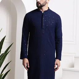 SOJANYA Ethnic Motifs Embroidered Sequinned Long Sleeves Straight Cotton Kurta-picture-41