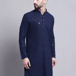 SOJANYA Geometric Embroidered Sequence Mandarin Collar Pure Cotton Kurta-image-92