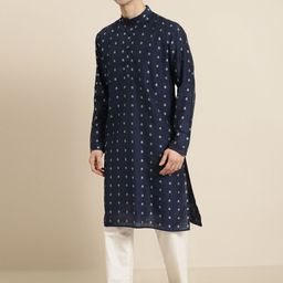 SOJANYA Band Collar Ethnic Motifs Woven Design Kurta-picture-20