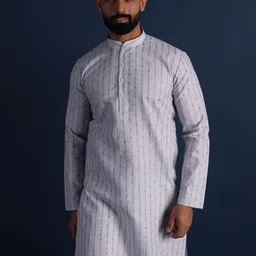 Lightpole Striped Woven design Mandarin Collar Straight Kurta-16