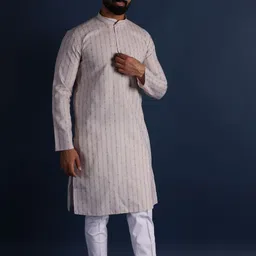 Lightpole Striped Woven design Mandarin Collar Straight Kurta-picture-12