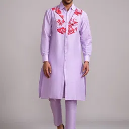 Abhishti Floral Printed Yoke Design Shirt Collar Long Sleeves Cotton Silk Straight Kurta-image-73
