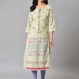 W Women Floral Printed Tie-Up Neck Kurta-image-74