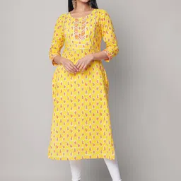God Bless Ethnic Motifs Printed Gotta Patti Straight Cotton Kurta-picture-26