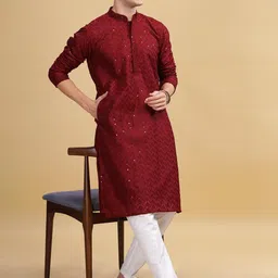 Anouk Geometric Sequins Mandarin Collar Cotton Ankle Length Kurta-18