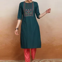 VishudhTeal Green Yoke Design Thread Work Kurta-picture-35