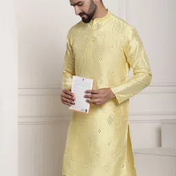 SOJANYA Men Yellow Embellished Mirror Work Kurta-picture-15