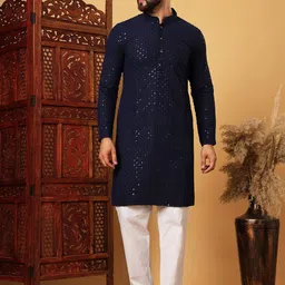 HERE&NOW Men Floral Embellished Mirror Work Kurta-picture-48