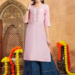 BAESD Girls Embellished Round Neck Three-Quarter Sleeves Cotton Straight Kurta-image-48