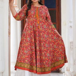 KALINI Plus Size Floral Printed Round Neck Anarkali Kurta-10