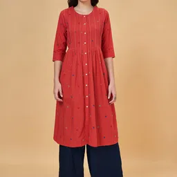 RANGMANCH BY PANTALOONS Geometric Printed Round Neck Three-Quarter Sleeves Kurta-picture-7