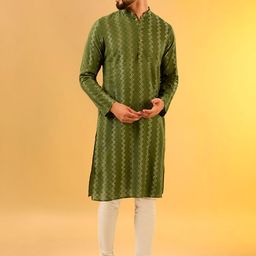 KISAH Chevron Woven Designed Mandarin Collar Regular Kurta-picture-11