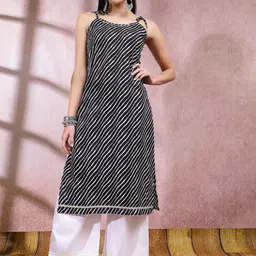 Stylum Lehariya Printed Cotton Sleeveless Mirror Work Kurta-picture-38