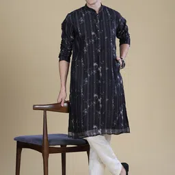 Anouk Abstract Printed Mandarin Collar Chanderi Silk Straight Kurta-picture-7