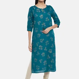 RANGMANCH BY PANTALOONS Women Teal Ethnic Motifs Kurta-picture-12